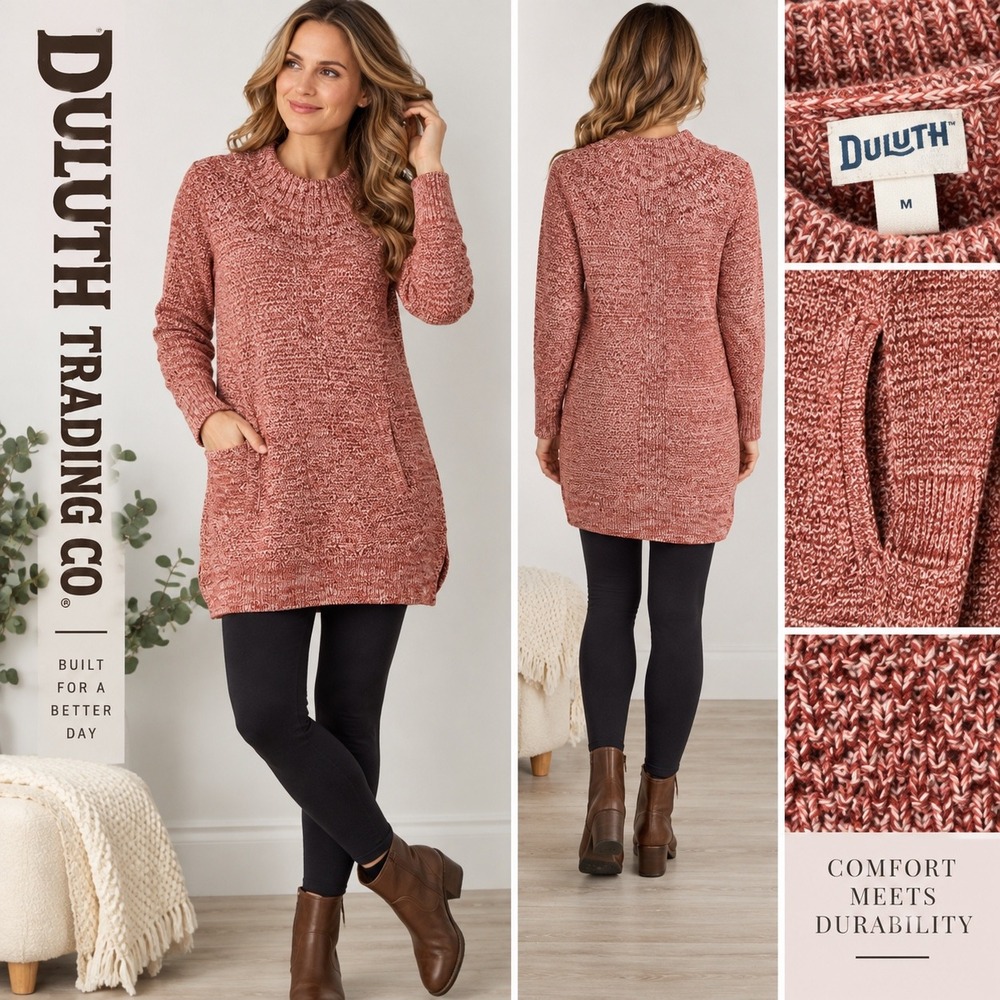 Duluth Trading Co Women M Marled Knit Tunic Sweater Pockets Cottagecore